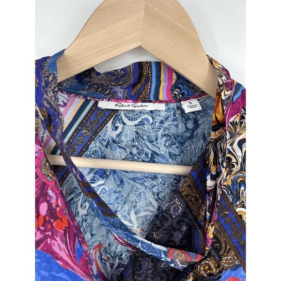 Robert Graham Dress Tie Neck Floral Paisley Colorful Size Small Flowy Silky - Picture 2 of 4